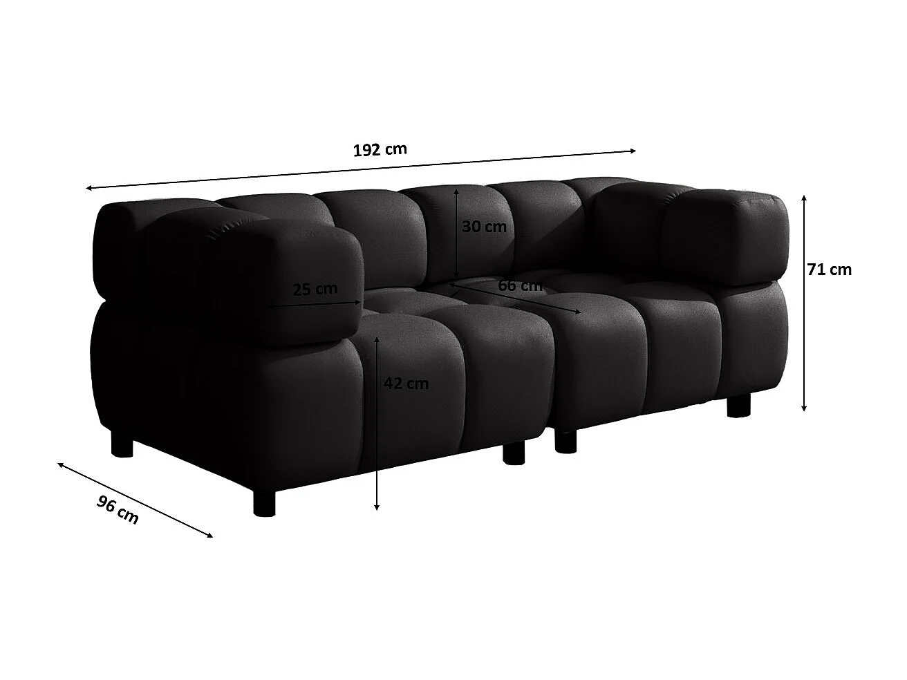Modulaire bank 3-zits, Veloursstof Bluvel, Zwart, Bolla