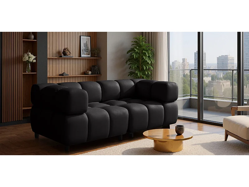 Sofa 3-Sitzer modular, Couch, Veloursstoff Bluvel, Schwarz, Bolla