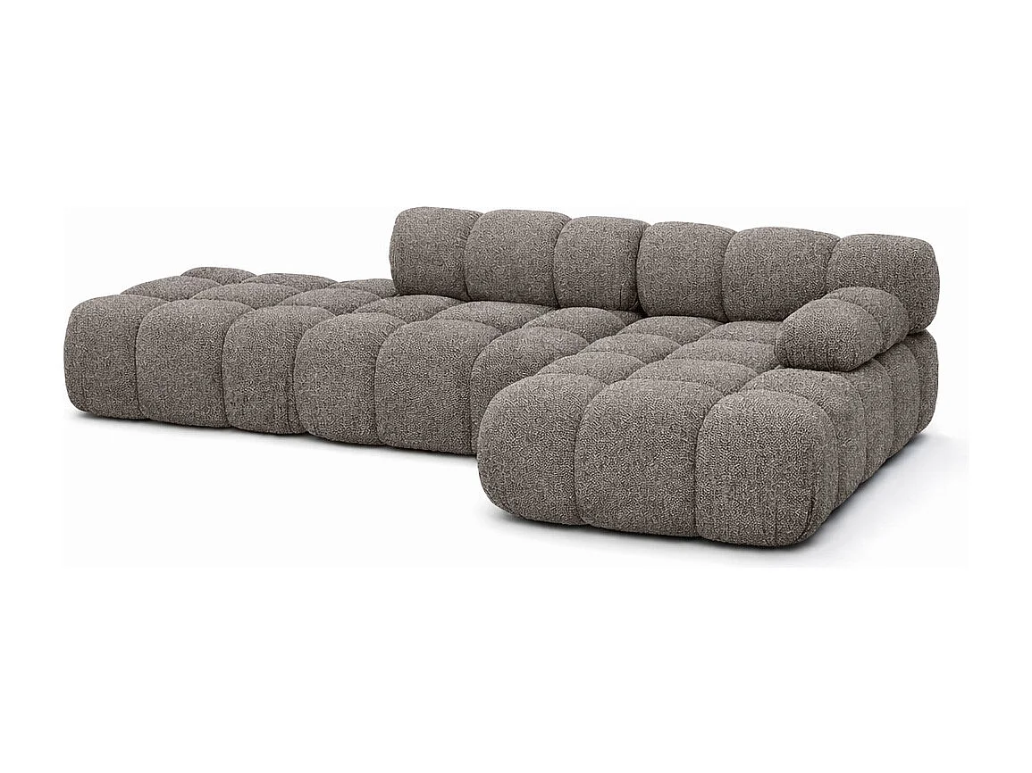 Ecksofa modular mit Hocker, Sofa L-Form, Bouclé-Stoff Abriamo, Braun, Rechts, Selia