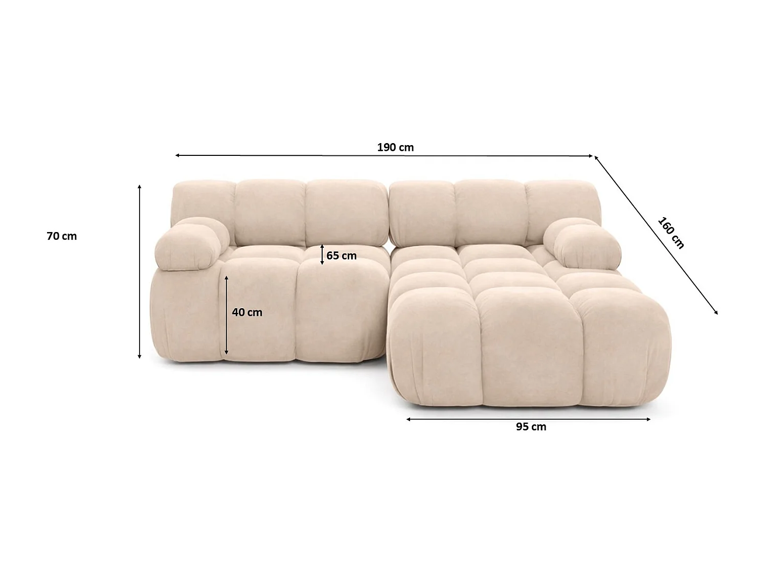 Divano angolare modulare a L Mini, velluto Salvador, Beige, Destro, Selia