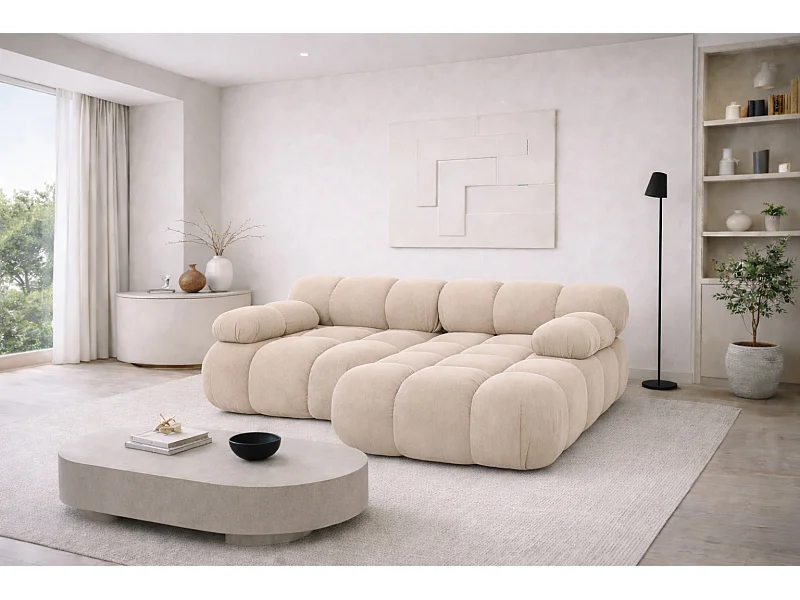 Divano angolare modulare a L Mini, velluto Salvador, Beige, Destro, Selia