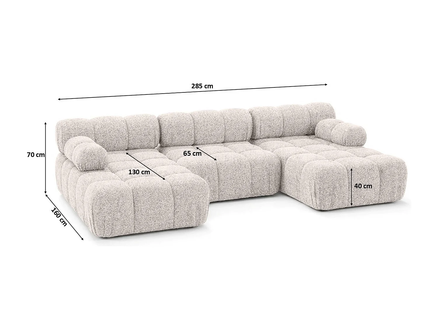 Ecksofa U-Form, Stoff Bouclé Abriamo, Beige, Selia U