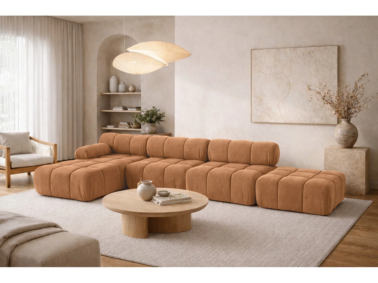 Hoekbank L-vorm XL, stof velours Salvador, Donkerbeige, Links, Selia L XL