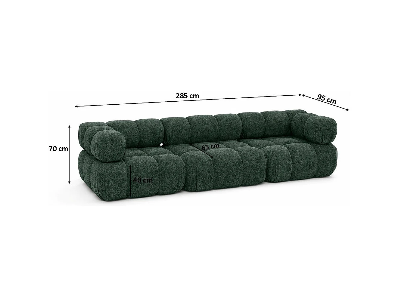 Sofa modułowa trzyosobowa, tkanina bukla Abriamo, Ciemnozielony, Selia