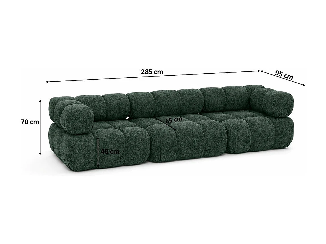 Sofa modułowa trzyosobowa, tkanina bukla Abriamo, Ciemnozielony, Selia