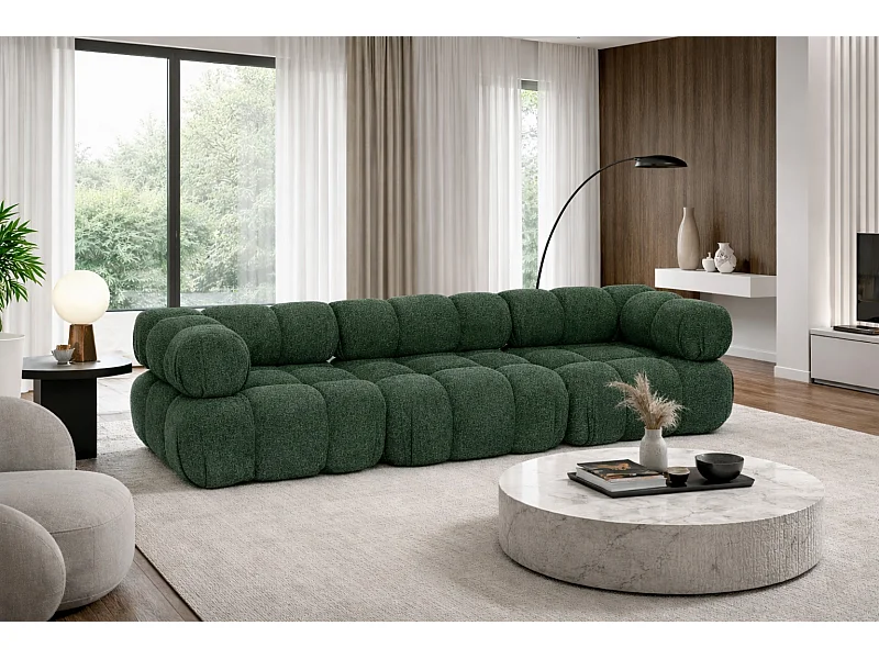 Canapé 3 places modulaire, tissu bouclé Abriamo, Vert foncé, Selia