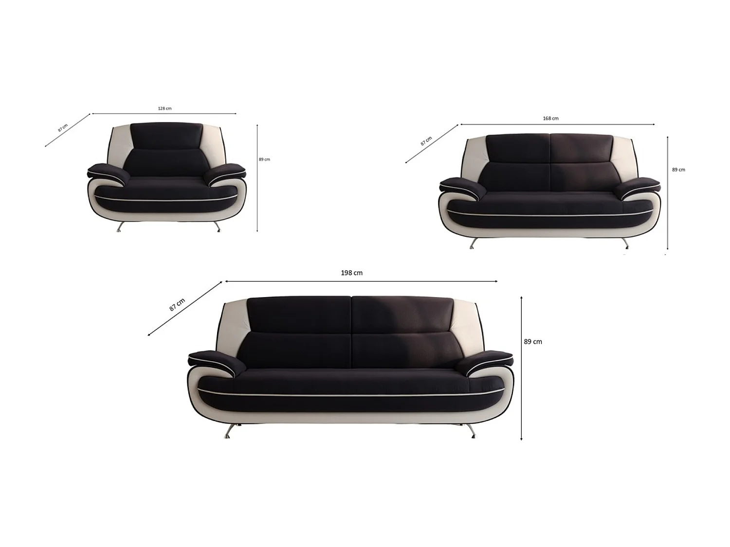 Komplet wypoczynkowy 3+2+1, tkanina Soft, czarno-biały, Palermo