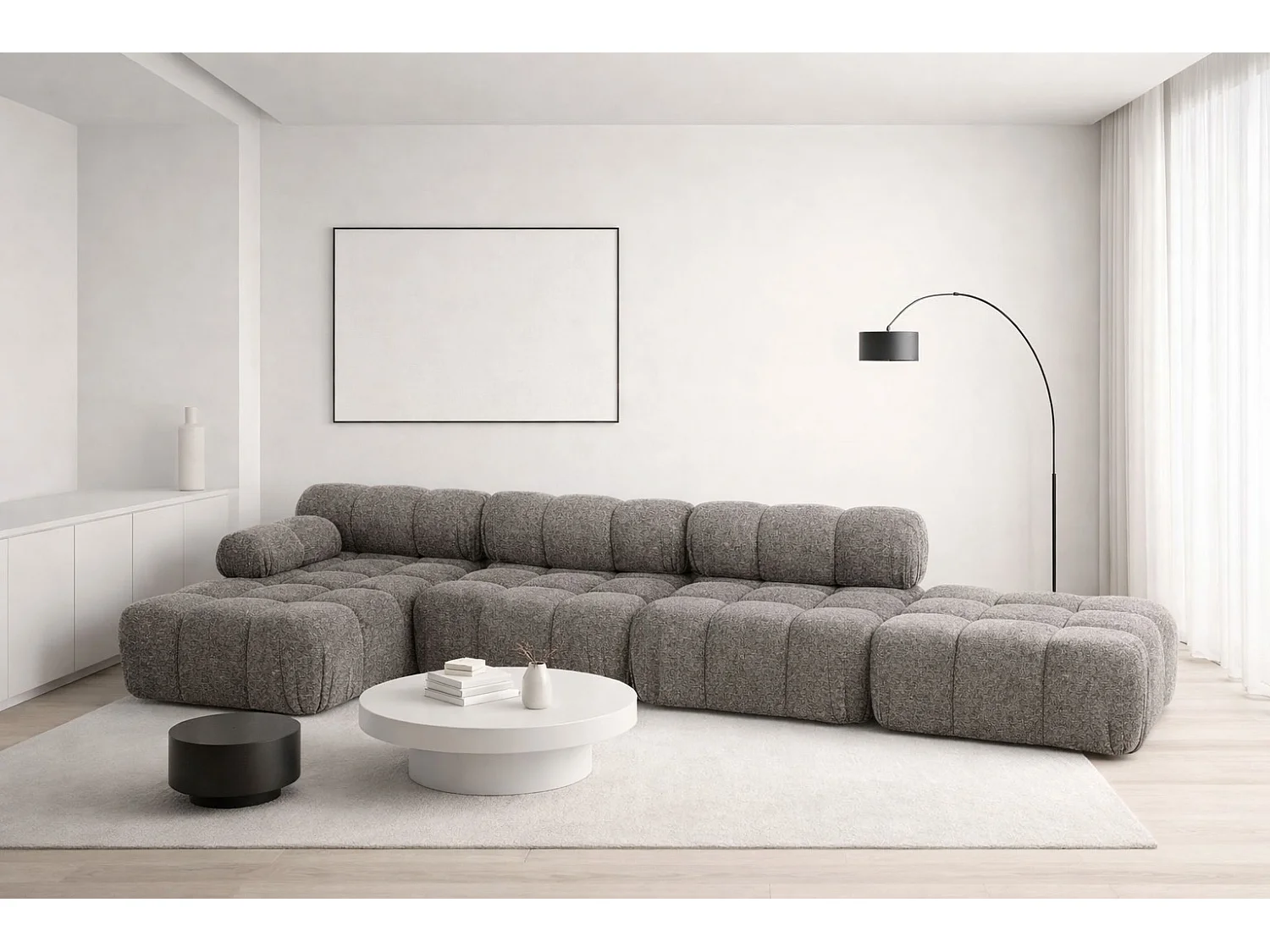 Narożnik modułowy w kształcie L, tkanina bukla Abriamo, Brązowy, Lewy, Selia L XL