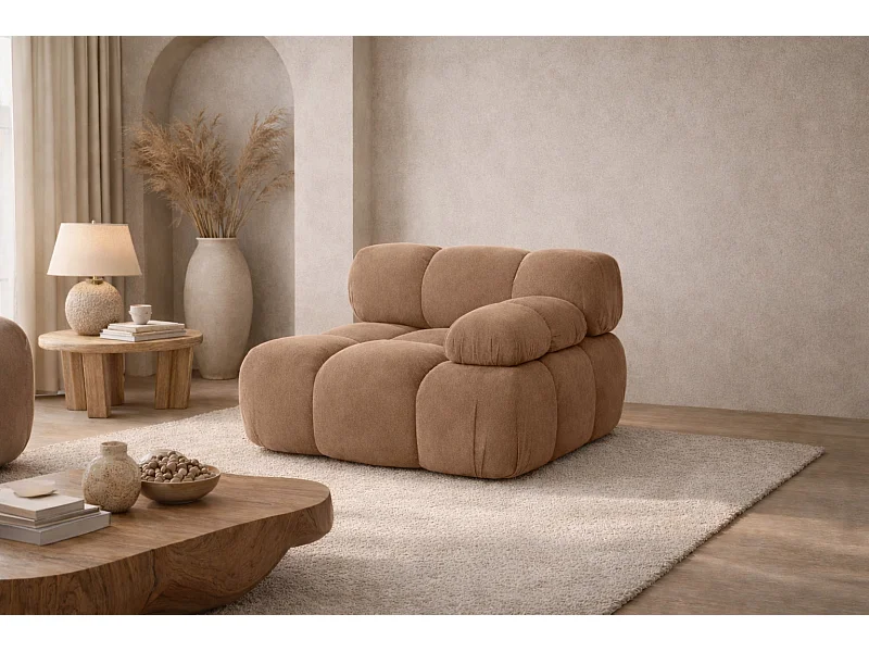 Moduł boczny do systemu modułowego, tkanina welur Salvador, Ciemnobeżowy, Prawy, Selia