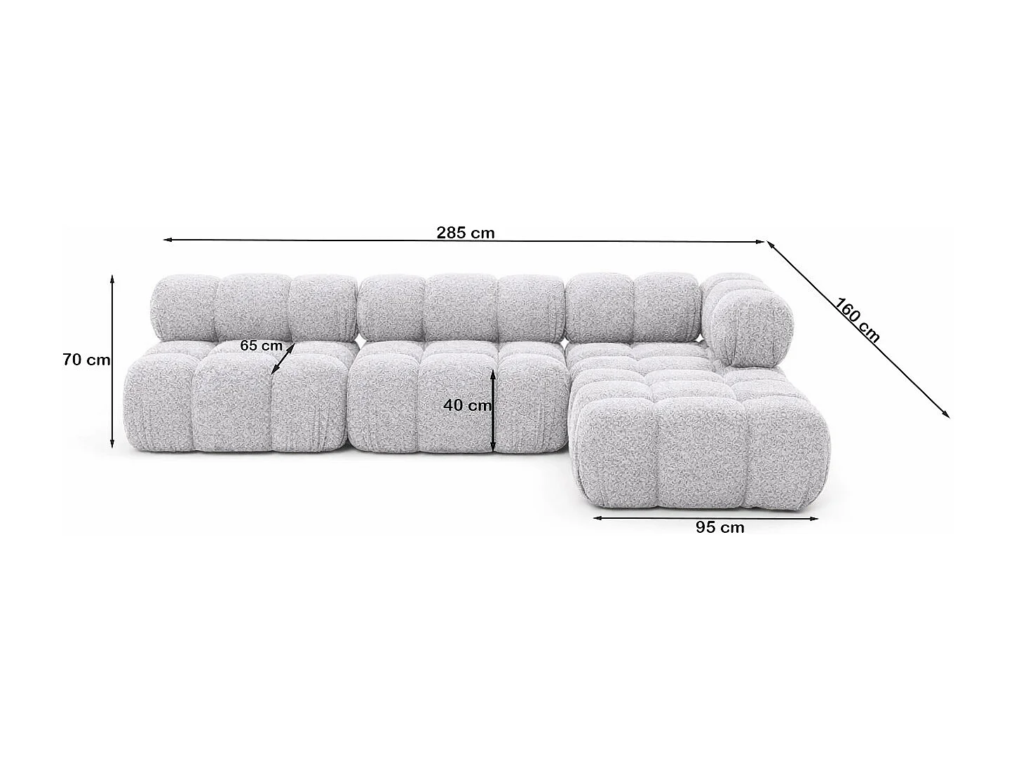 Ecksofa Modulare L-Form, Bouclé-Stoff Abriamo, Hellgrau, Rechts, Selia