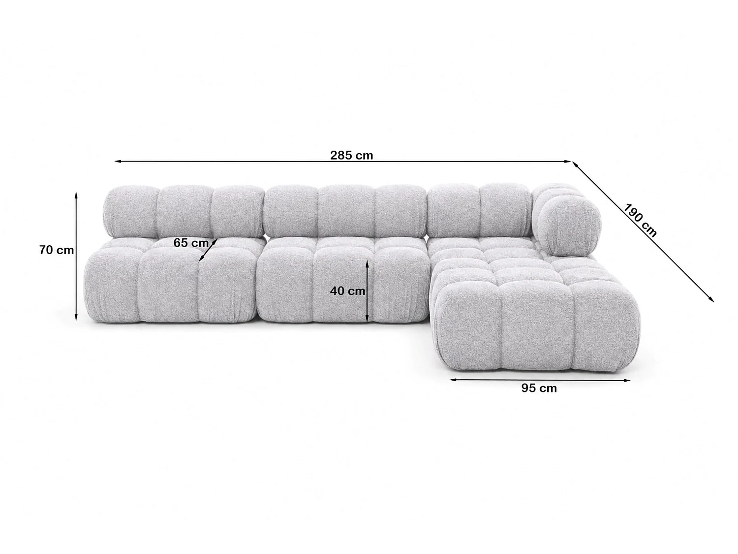 Canapé d’angle modulaire en L, tissu bouclé Abriamo, Gris clair, Droite, Selia