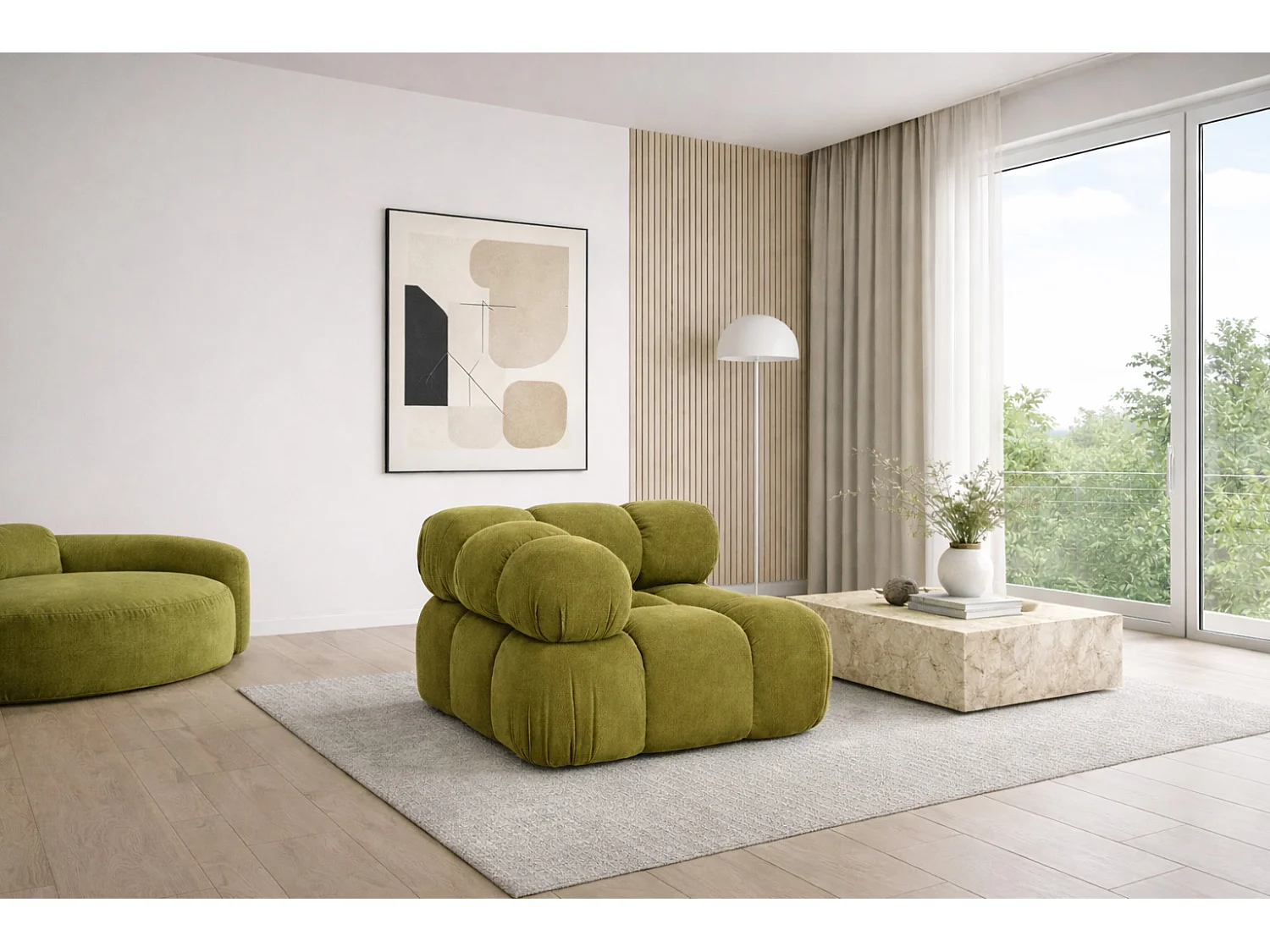 Modulo angolare moderno per sistema modulare, tessuto Salvador, Oliva, Selia