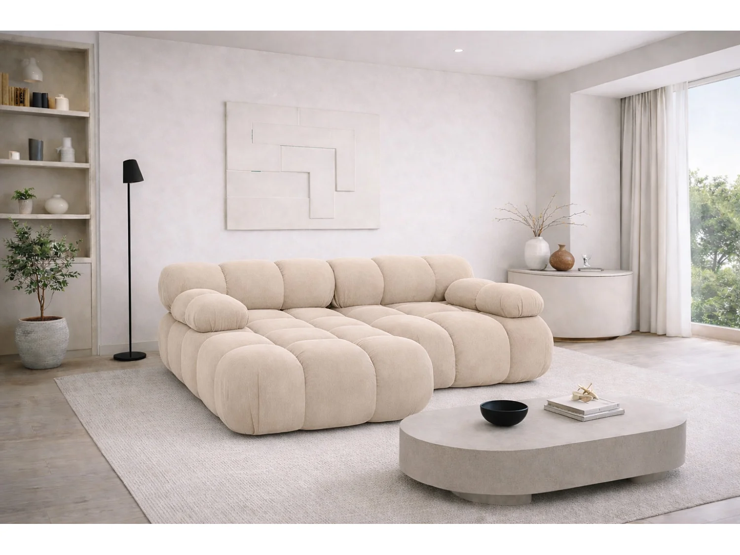 Ecksofa L-form Mini modular, Veloursstoff Salvador, Beige, Links, Selia