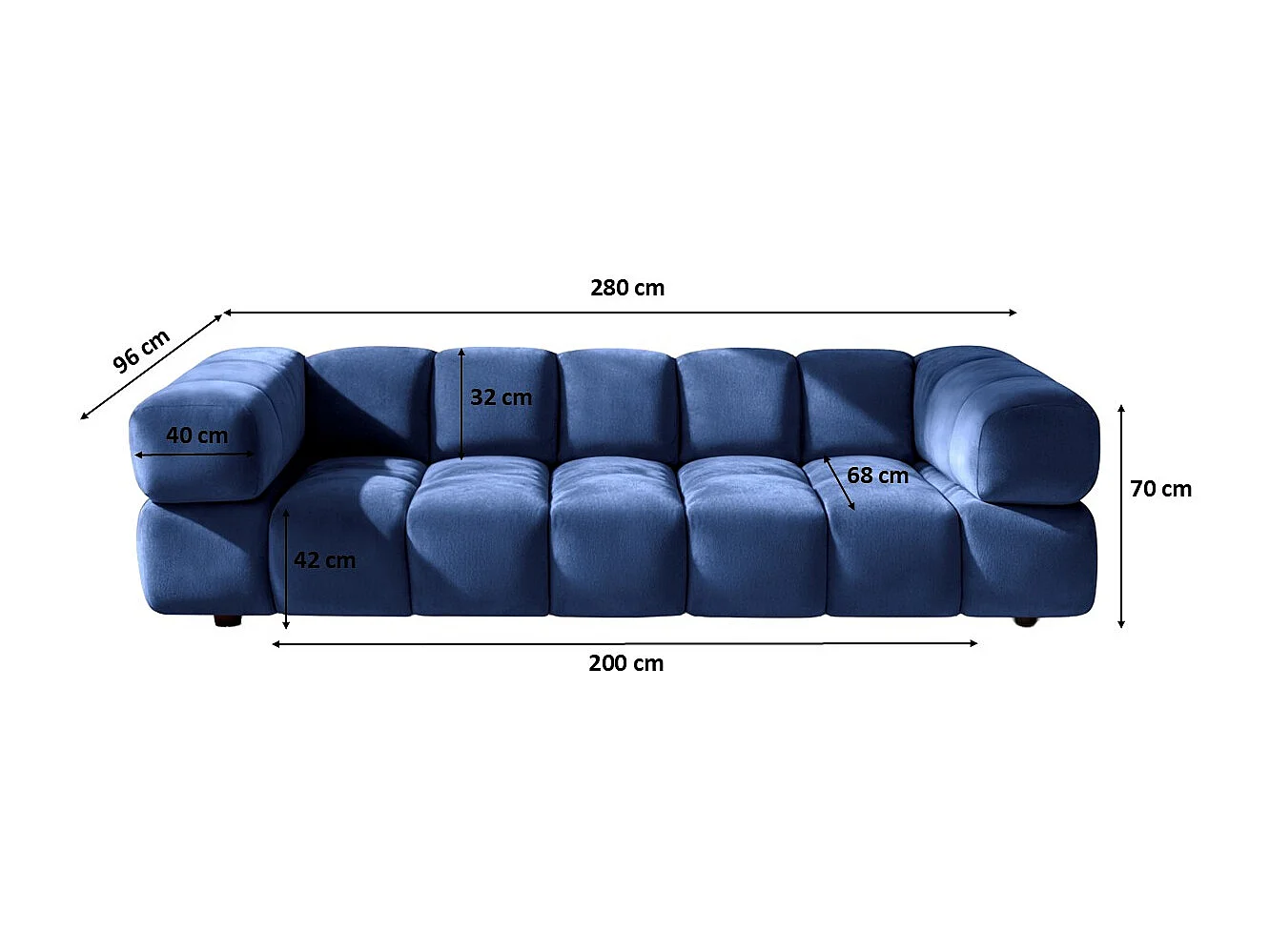 Canapé 4 places, Velours Bluvel, Bleu encre, Averro