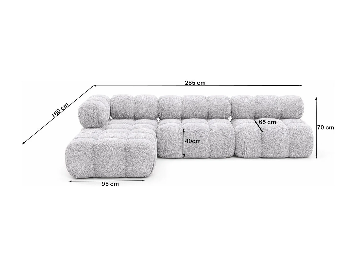 Ecksofa Modulare L-Form, Bouclé-Stoff Abriamo, Hellgrau, Links, Selia