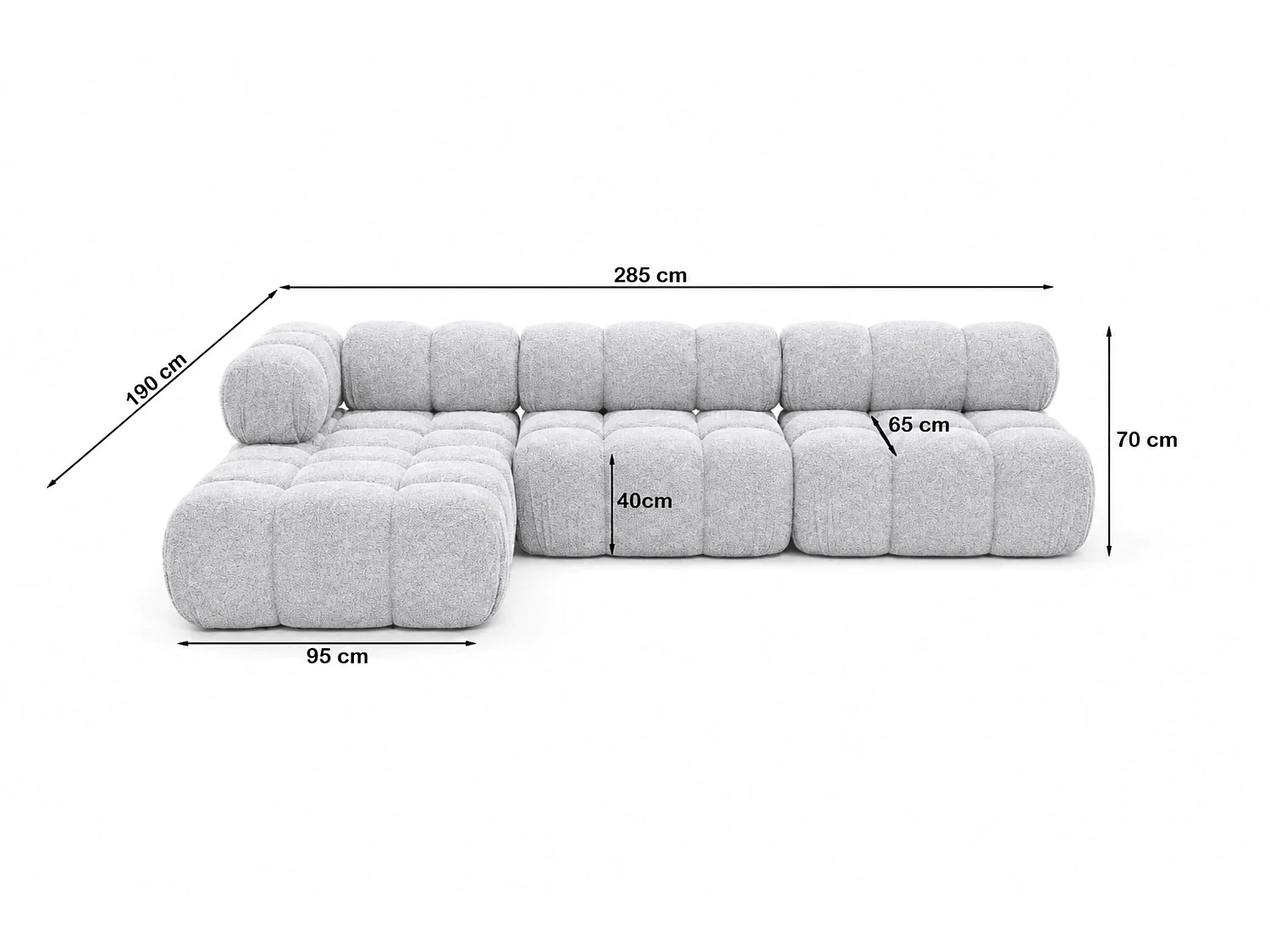 Canapé d’angle modulaire en L, tissu bouclé Abriamo, Gris clair, Gauche, Selia