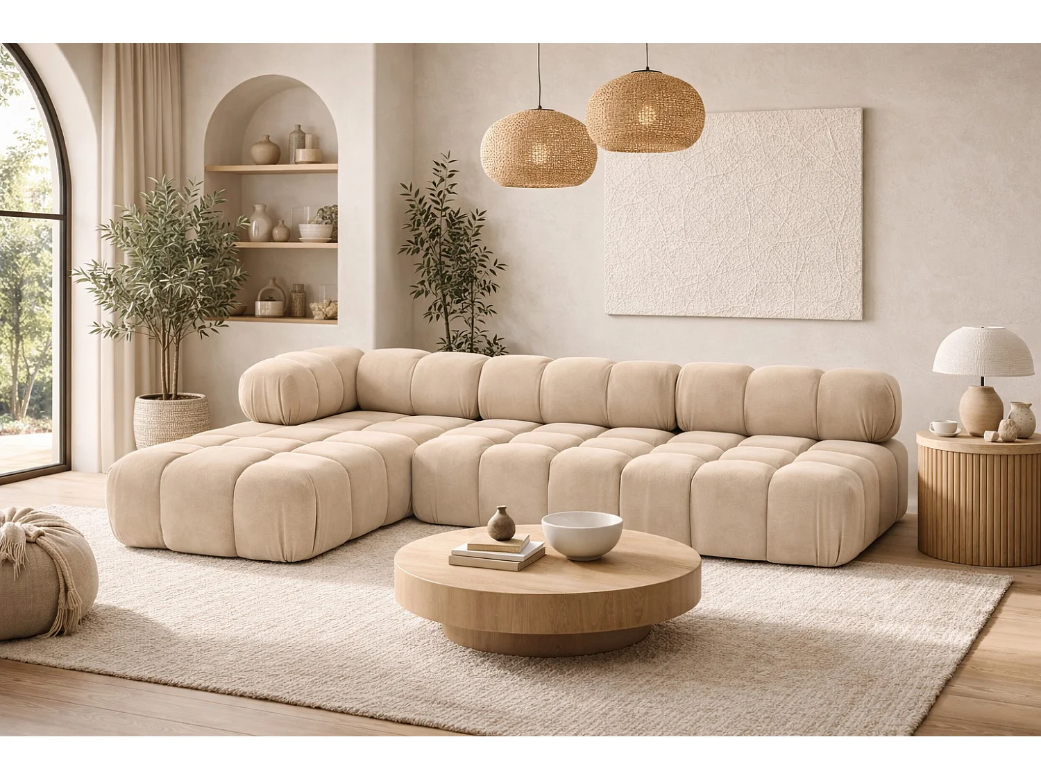 Ecksofa Modulare L-Form, Veloursstoff Salvador, Beige, Links, Selia