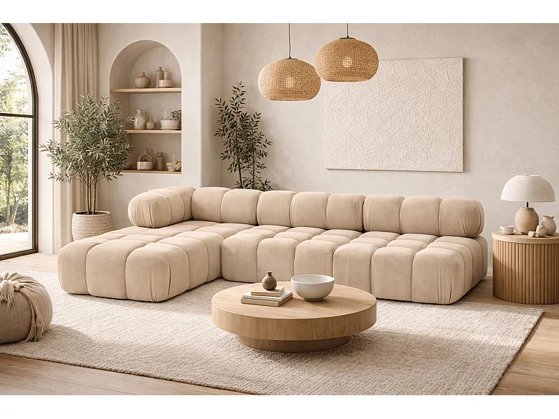 Ecksofa Modulare L-Form, Veloursstoff Salvador, Beige, Links, Selia