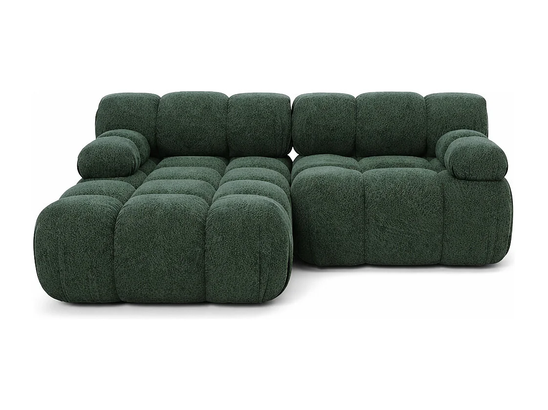 Modulaire hoekbank L mini, bouclé stof Abriamo, Donkergroen, Links, Selia