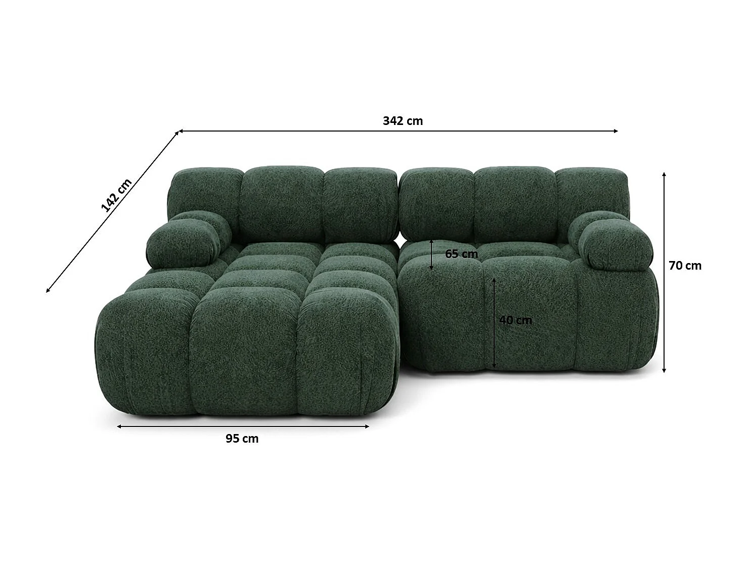 Modulaire hoekbank L mini, bouclé stof Abriamo, Donkergroen, Links, Selia