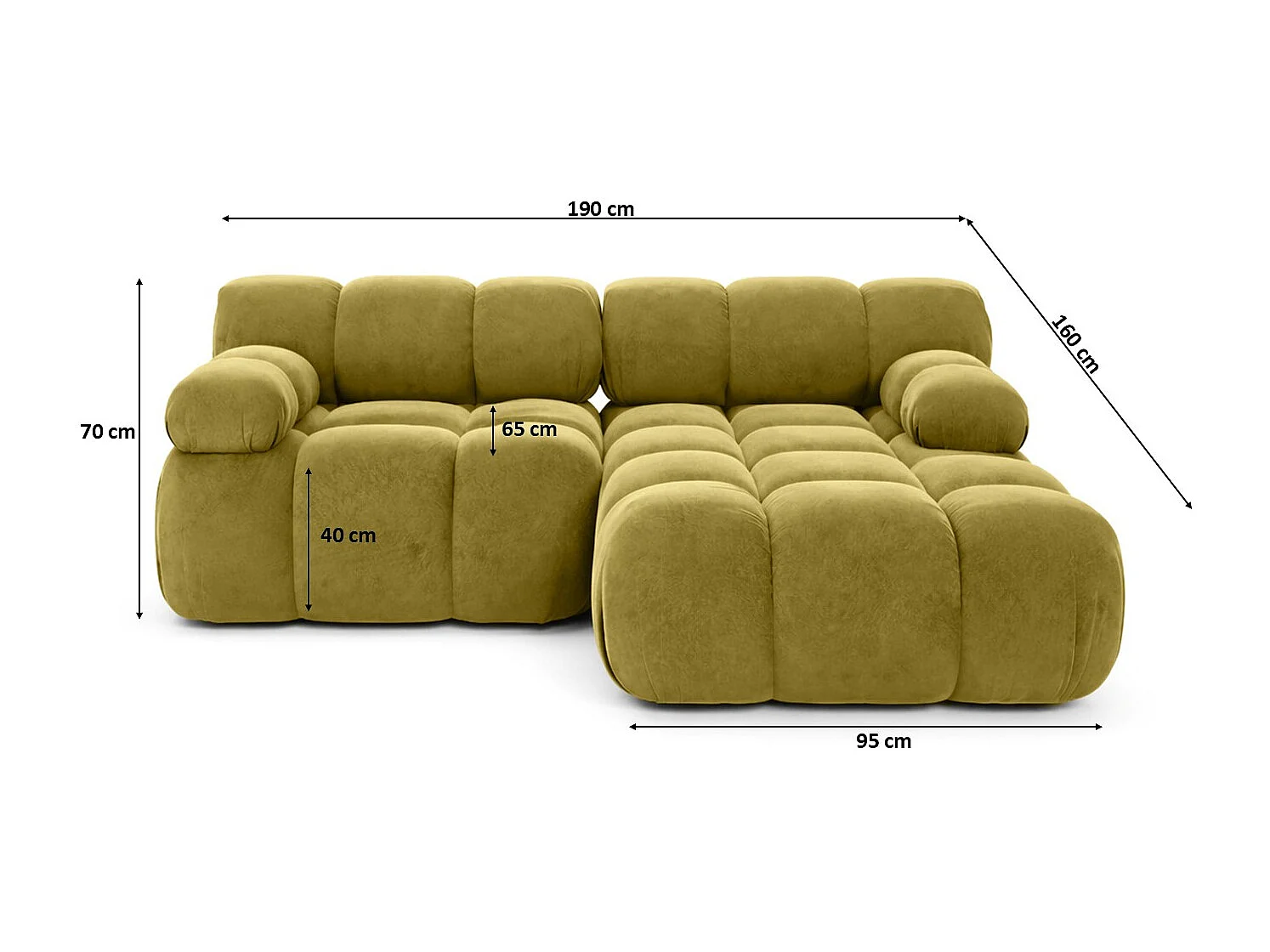 Divano angolare modulare a L Mini, velluto Salvador, Oliva, Destro, Selia