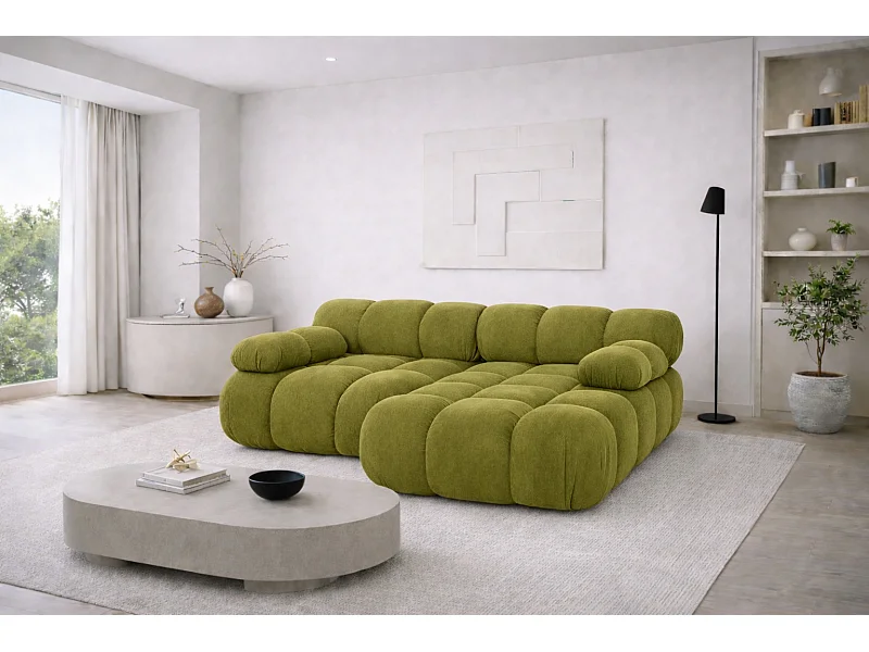 Canapé d’angle L mini modulaire, velours Salvador, Olive, Droite, Selia