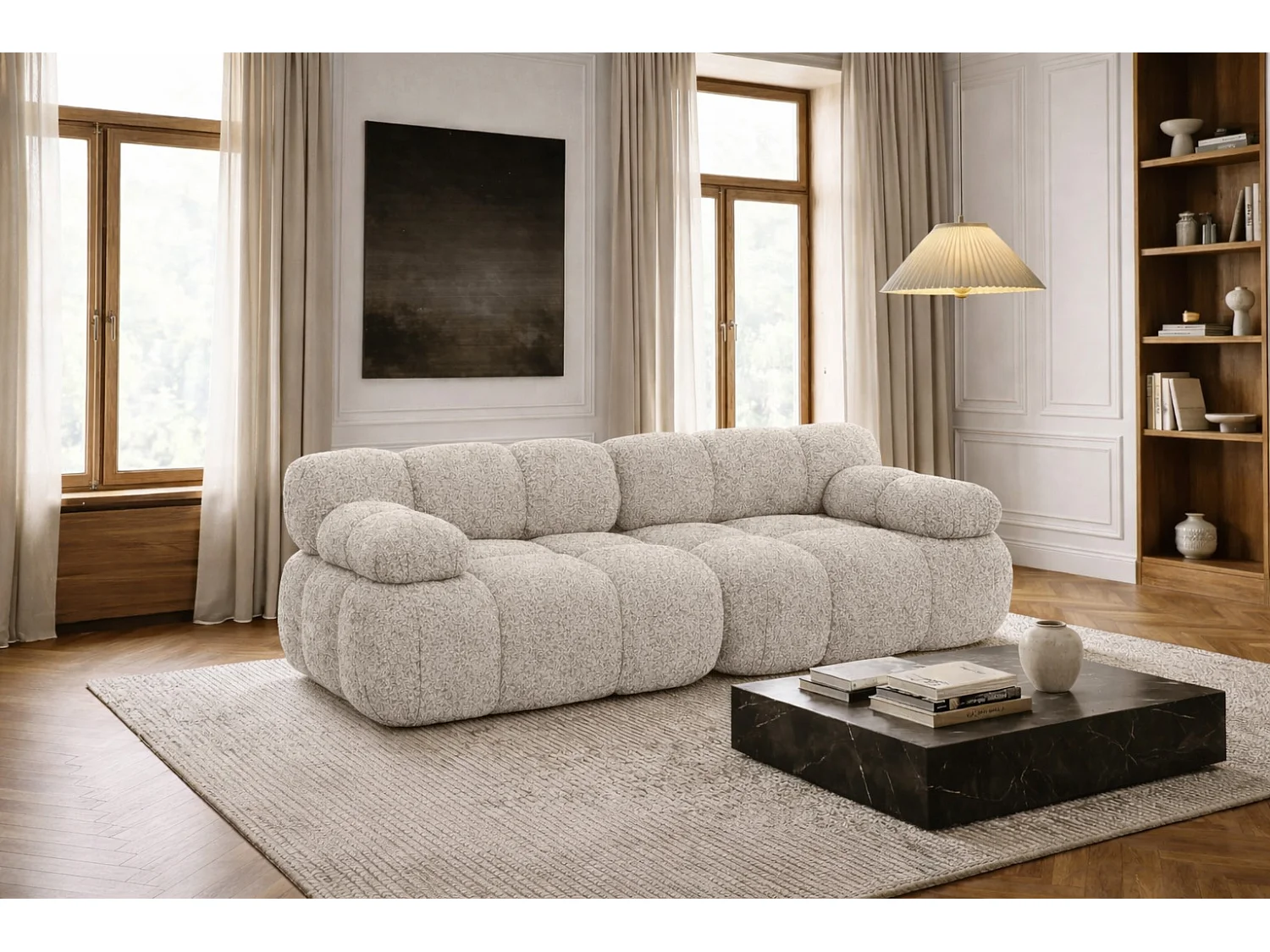Couch, 2-Sitzer Sofa modular, Bouclé-Stoff Abriamo, Beige, Selia