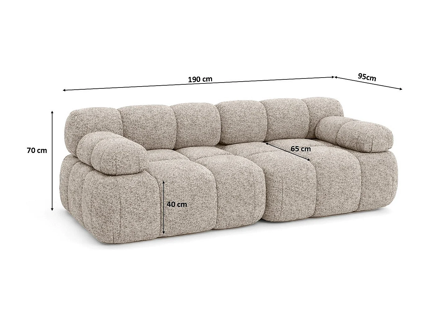 Couch, 2-Sitzer Sofa modular, Bouclé-Stoff Abriamo, Beige, Selia