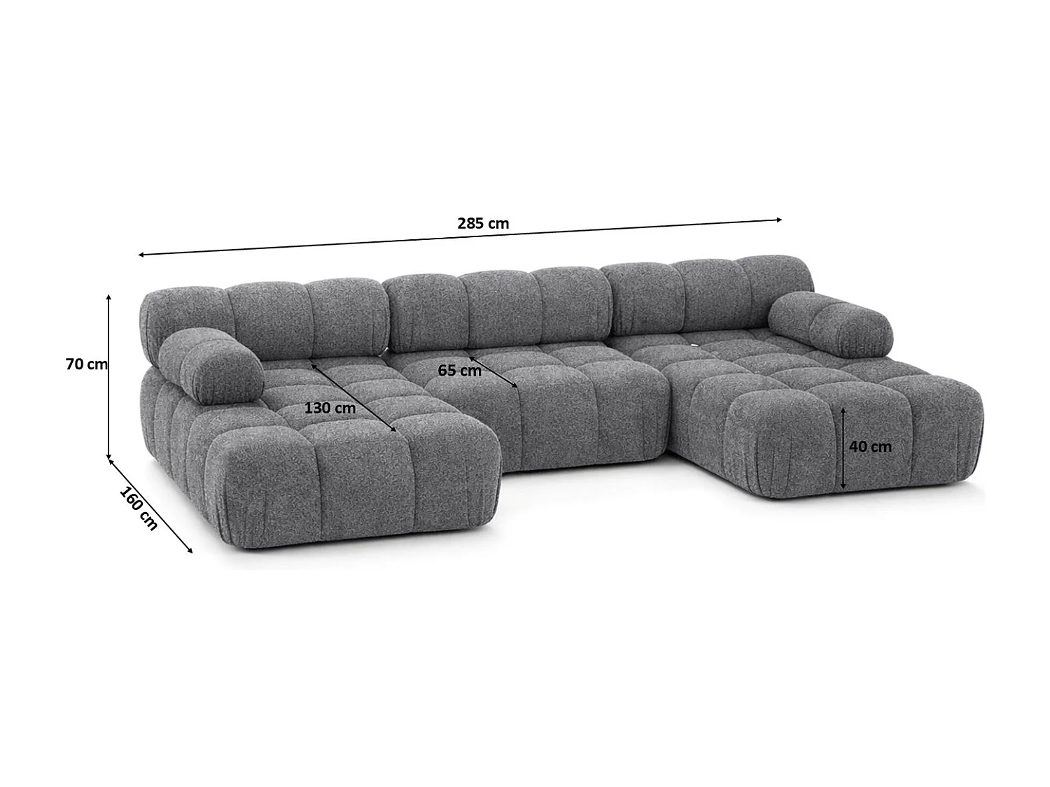 Ecksofa U-Form, Stoff Bouclé Abriamo, Dunkelgrau, Selia U