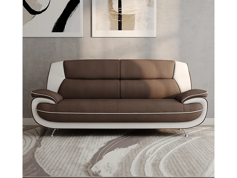 3-zits bank, stof Kronos, bruin + wit, Palermo