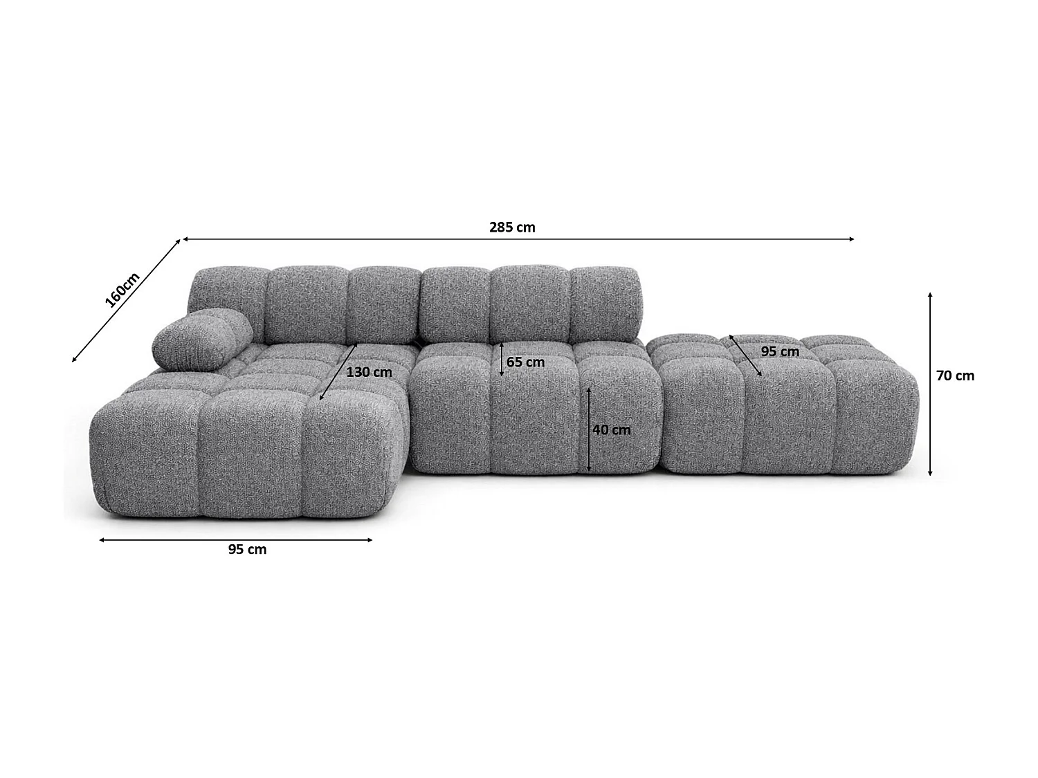 Ecksofa modular mit Hocker, Sofa L-Form, Bouclé-Stoff Abriamo, Dunkelgrau, Links, Selia