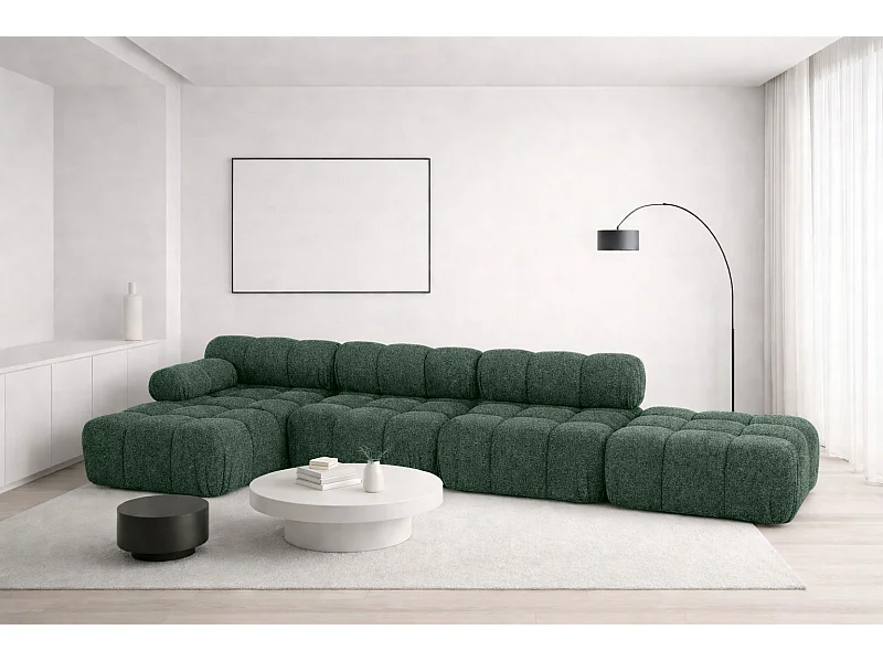 Narożnik modułowy w kształcie L, tkanina bukla Abriamo, Ciemnozielony, Lewy, Selia L XL