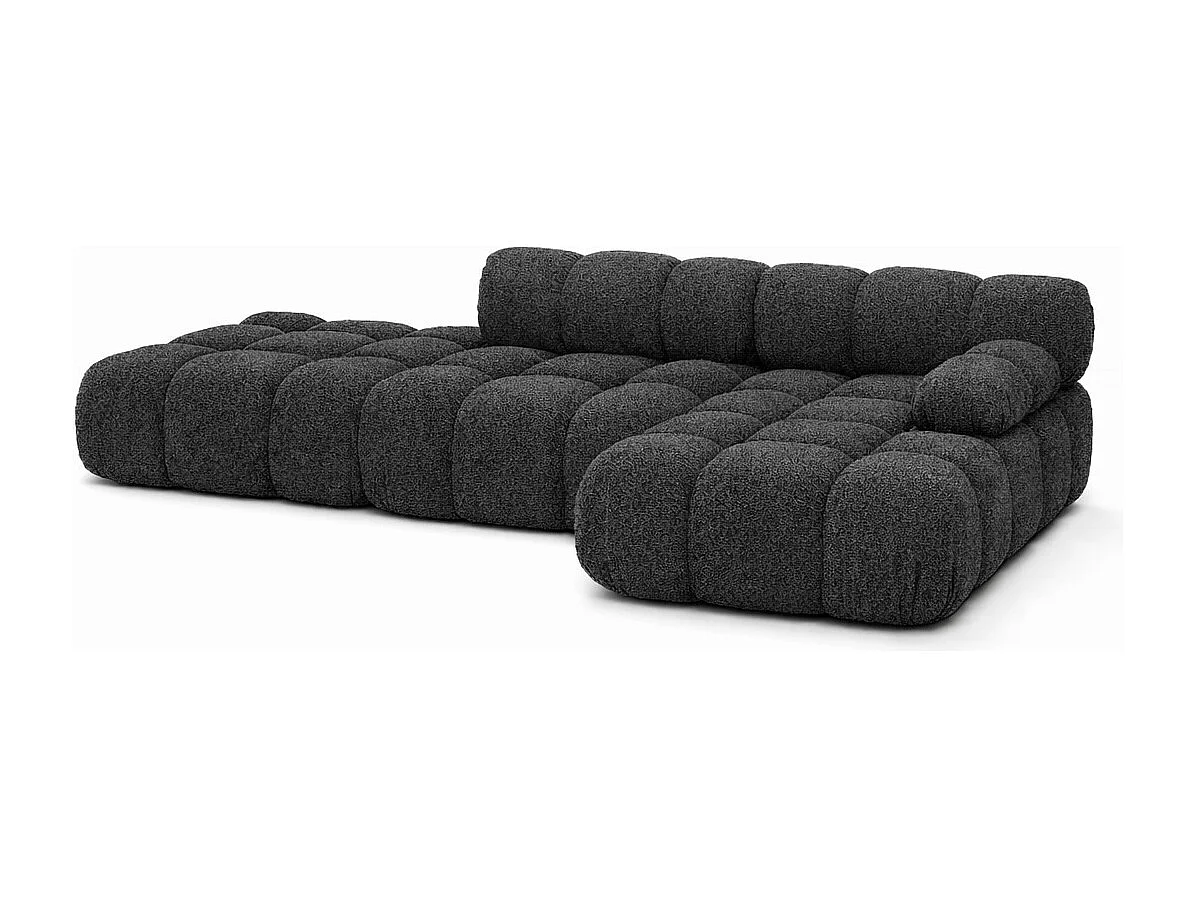 Ecksofa modular mit Hocker, Sofa L-Form, Bouclé-Stoff Abriamo, Graphit, Rechts, Selia