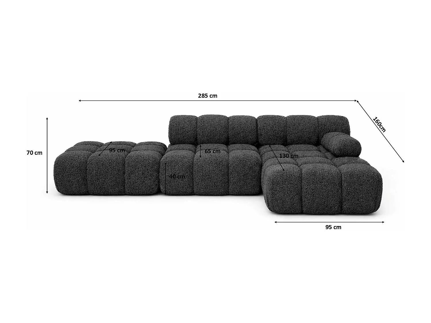 Ecksofa modular mit Hocker, Sofa L-Form, Bouclé-Stoff Abriamo, Graphit, Rechts, Selia