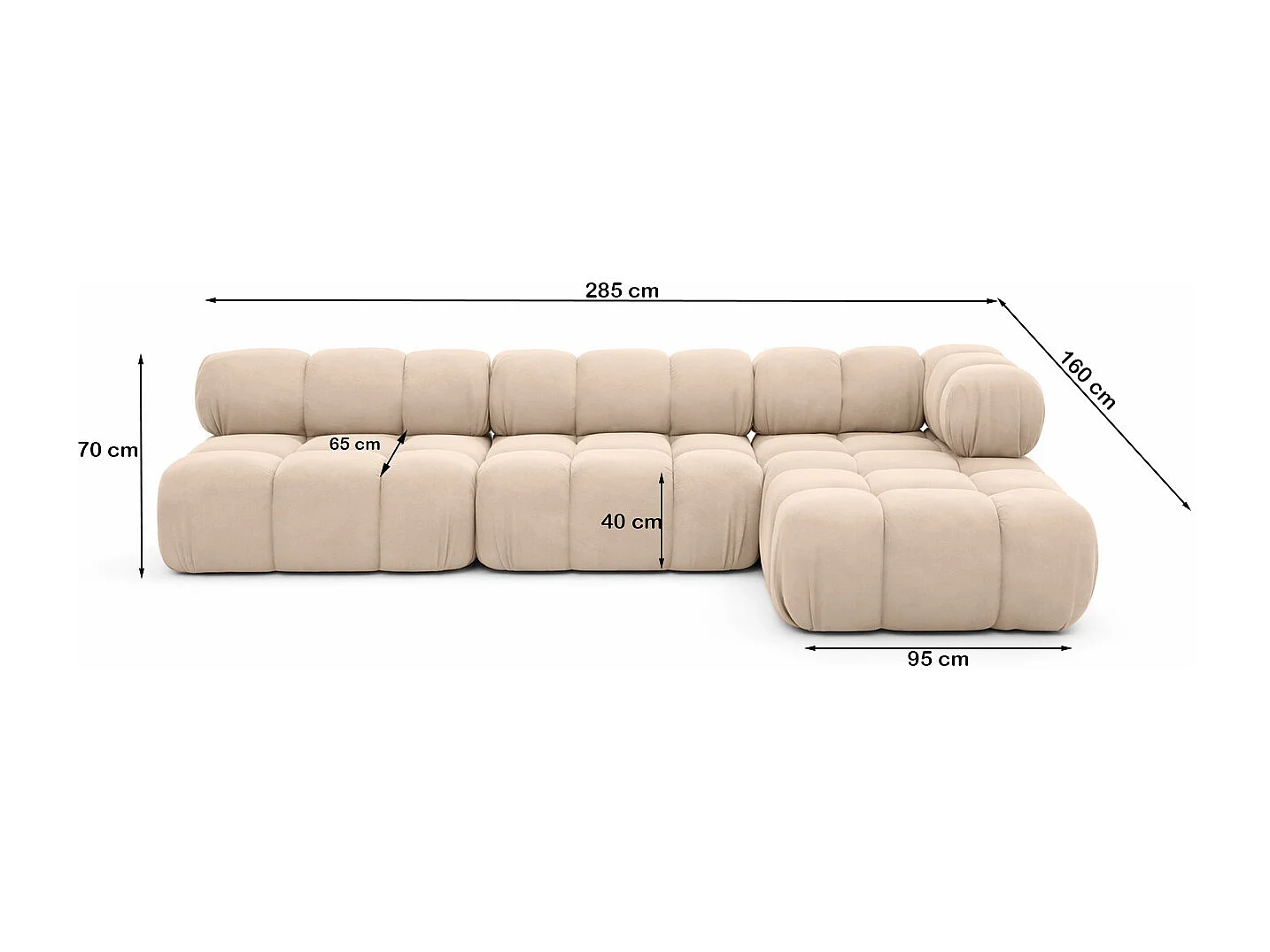 Ecksofa Modulare L-Form, Veloursstoff Salvador, Beige, Rechts, Selia