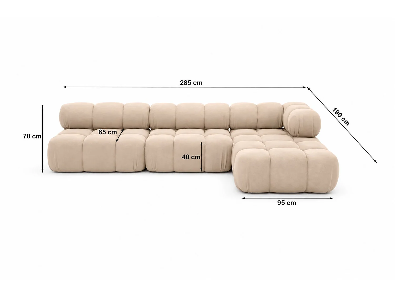 Canapé d’angle modulaire en L, tissu velours Salvador, Beige, Droite, Selia