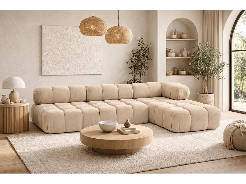 Ecksofa Modulare L-Form, Veloursstoff Salvador, Beige, Rechts, Selia