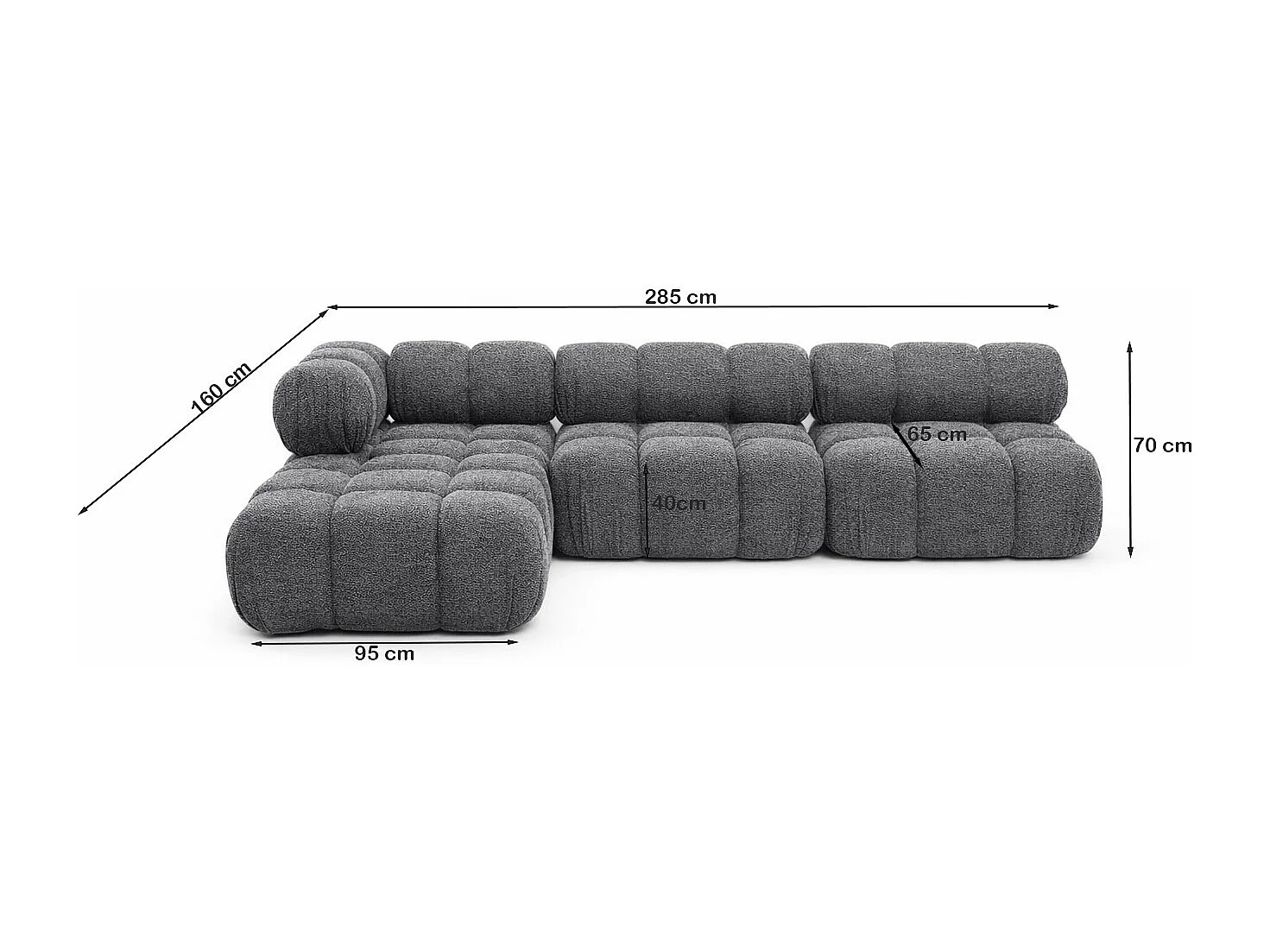 Hoekbank modulair L-vorm, bouclé stof Abriamo, donkergrijs, links, Selia