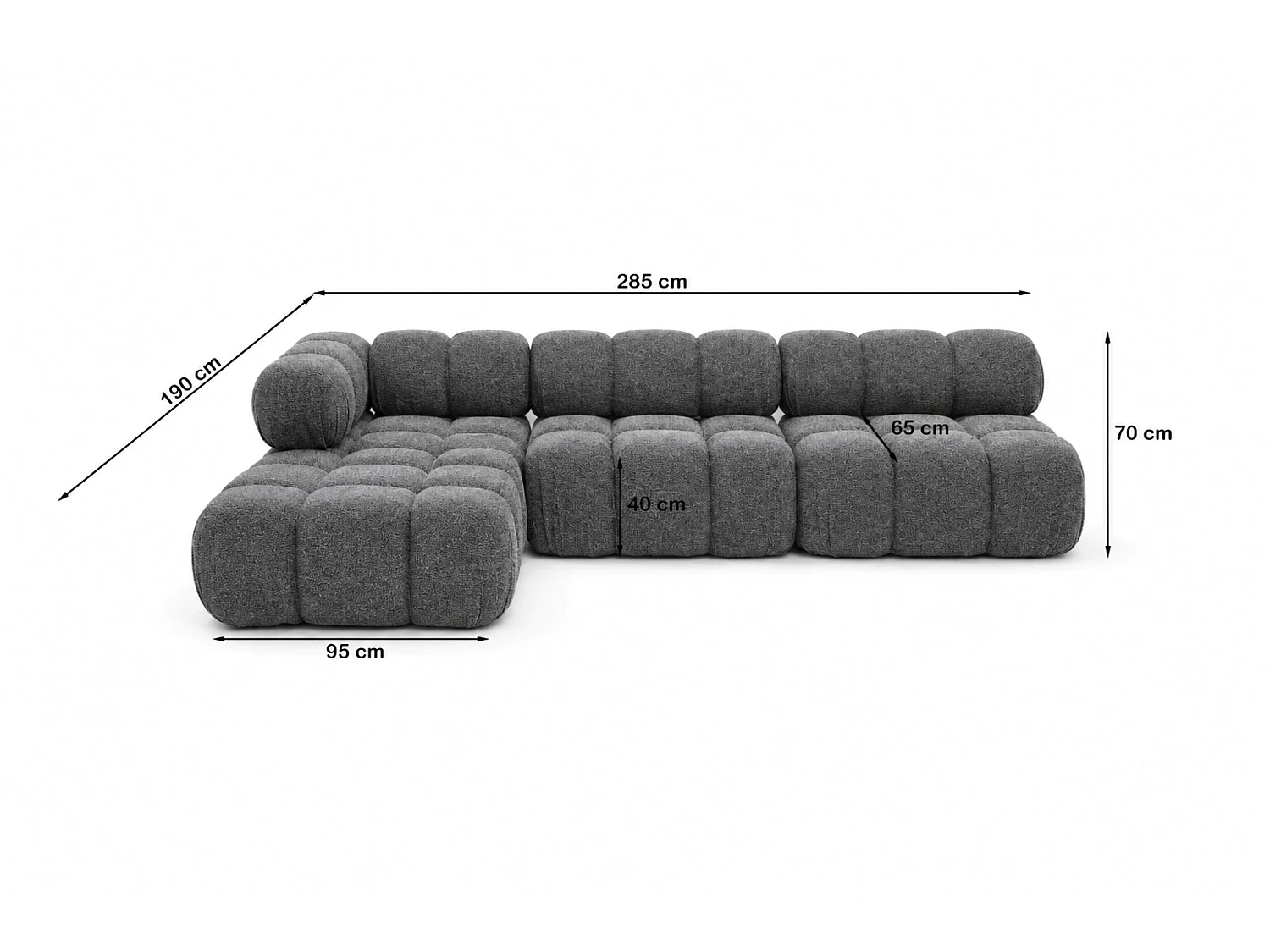 Ecksofa Modulare L-Form, Bouclé-Stoff Abriamo, Dunkelgrau, Links, Selia