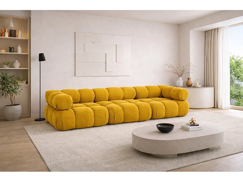 Bank, 3-zits modulair, veloursstof Salvador, geel, Selia