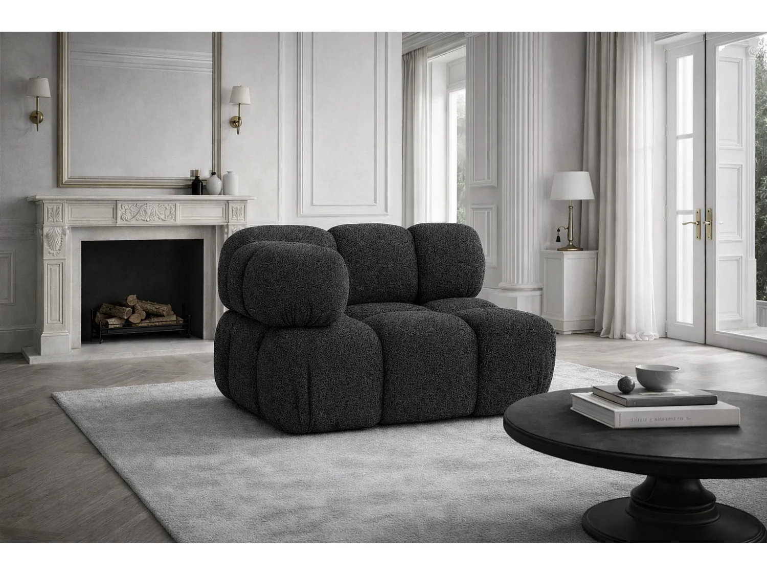 Hoekmodule modern voor modulair systeem, stof Abriamo, Grafiet, Selia