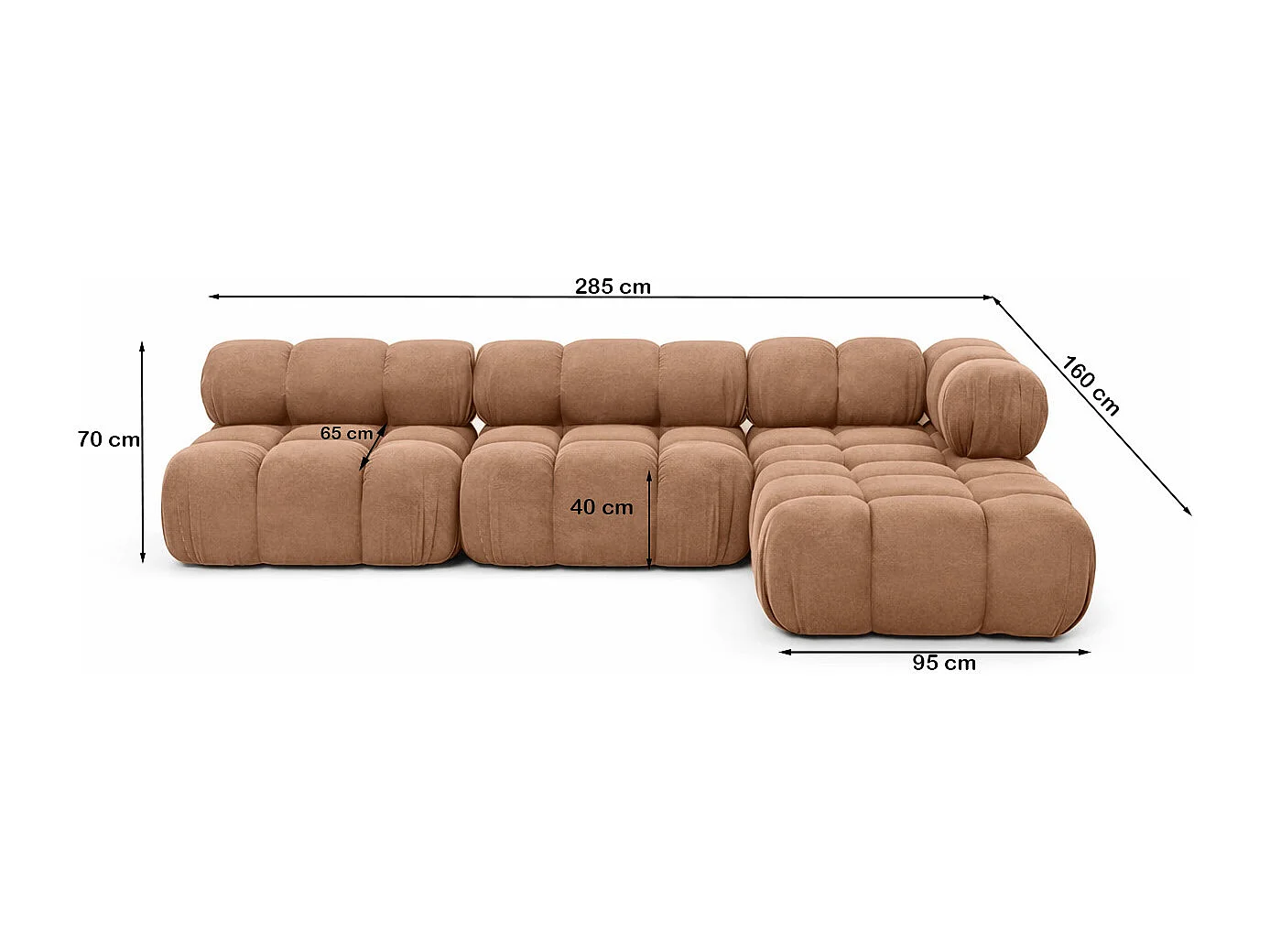 Narożnik modułowy w kształcie L, tkanina welurowa Salvador, Ciemnobeżowy, Prawy, Selia