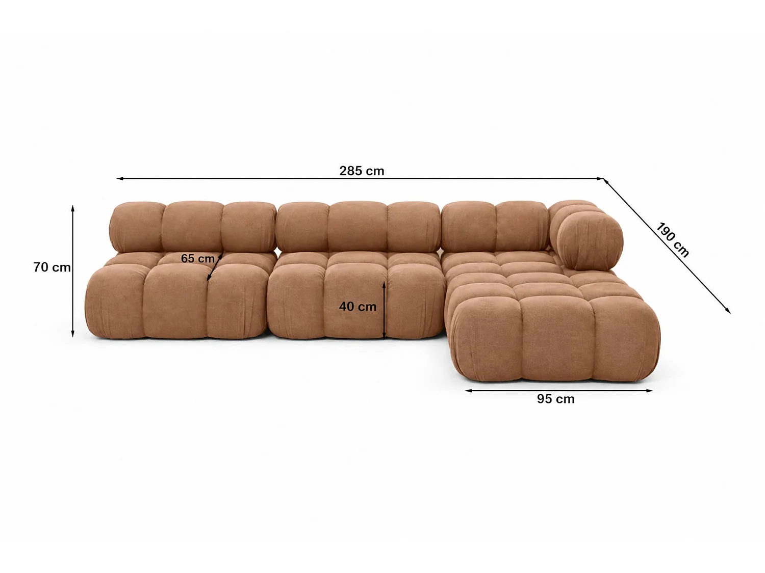 Hoekbank modulair L-vorm, veloursstof Salvador, donkerbeige, rechts, Selia