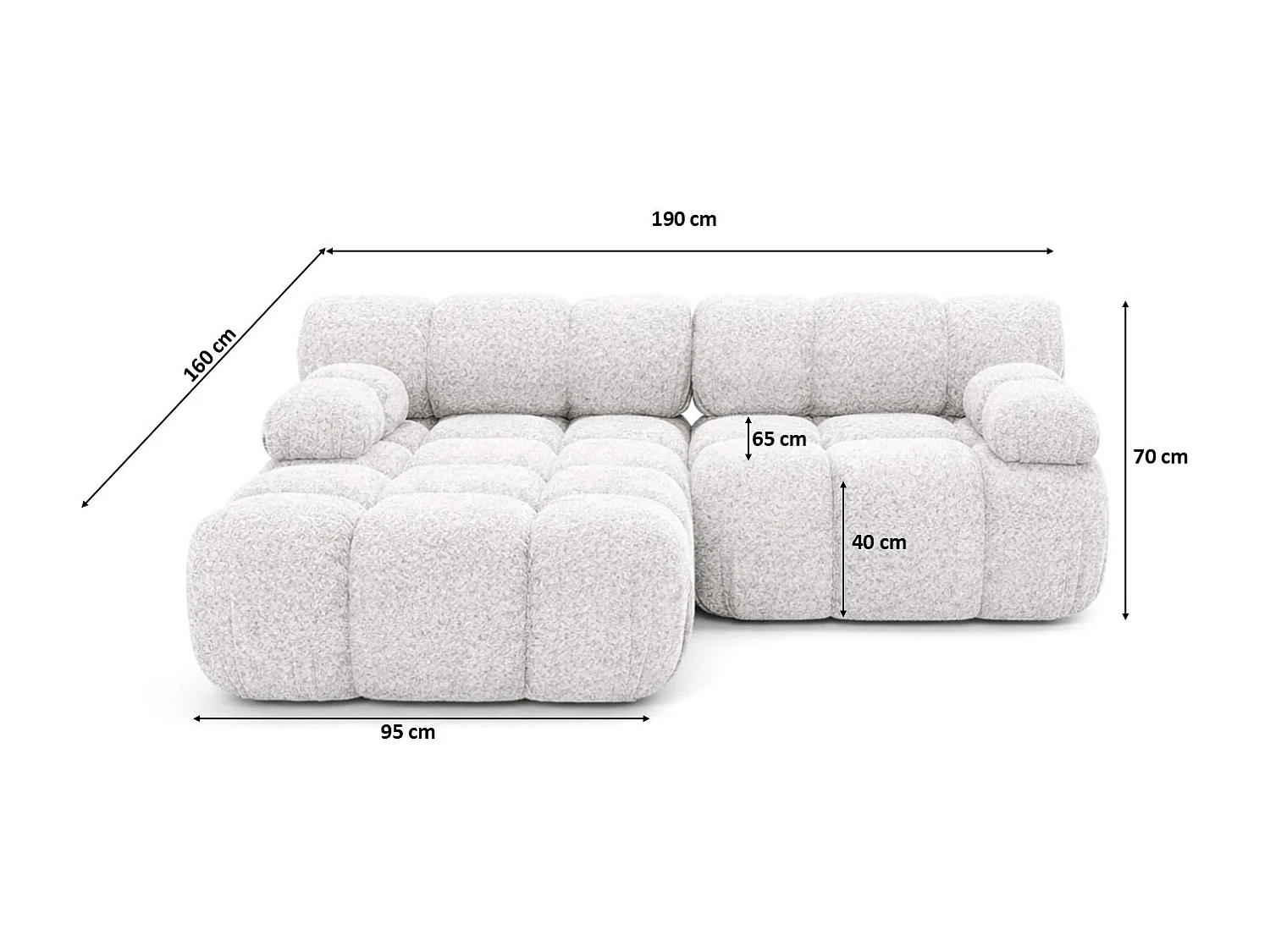 Canapé d’angle L mini modulaire, tissu bouclé Abriamo, Écru, Gauche, Selia