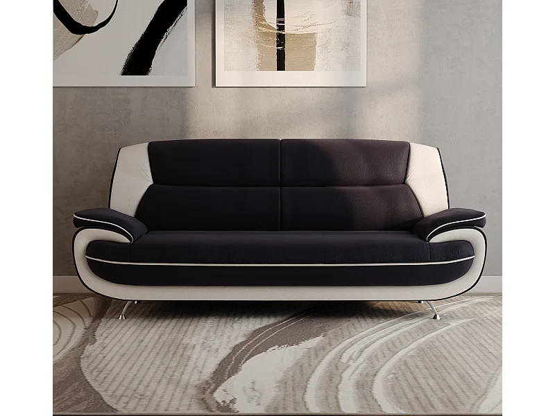 3-zits bank, stof Soft, zwart + wit, Palermo