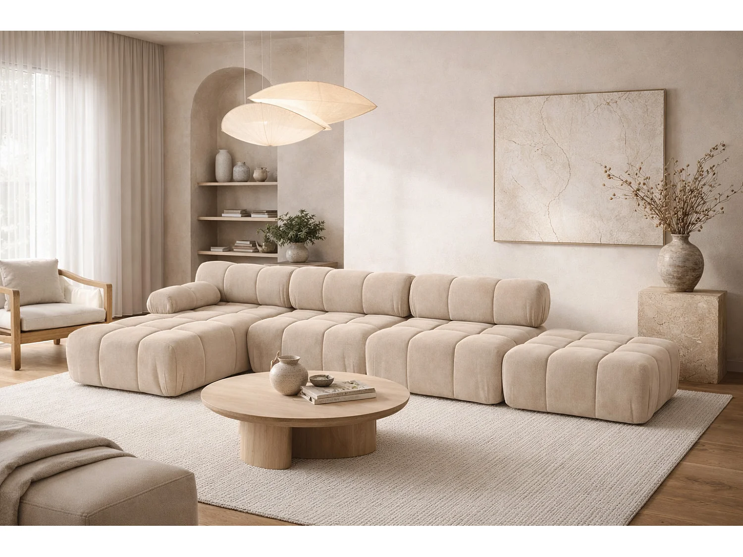 Narożnik modułowy w kształcie L, tkanina welur Salvador, Beżowy, Lewy, Selia L XL