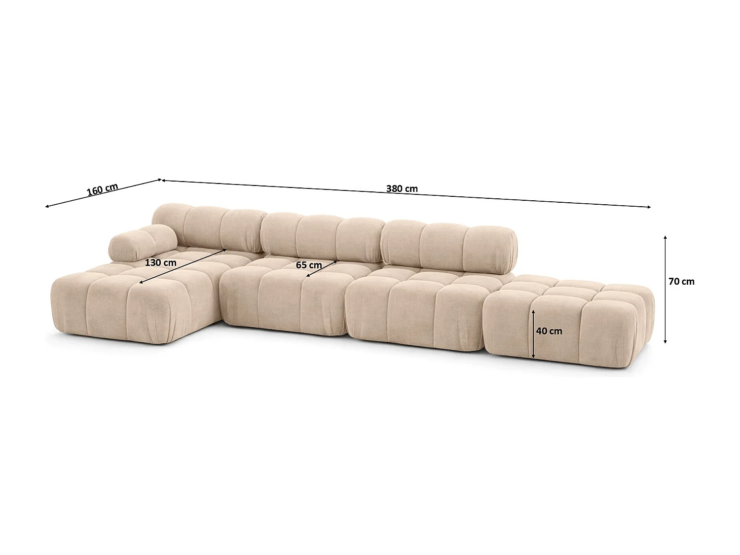 Narożnik modułowy w kształcie L, tkanina welur Salvador, Beżowy, Lewy, Selia L XL