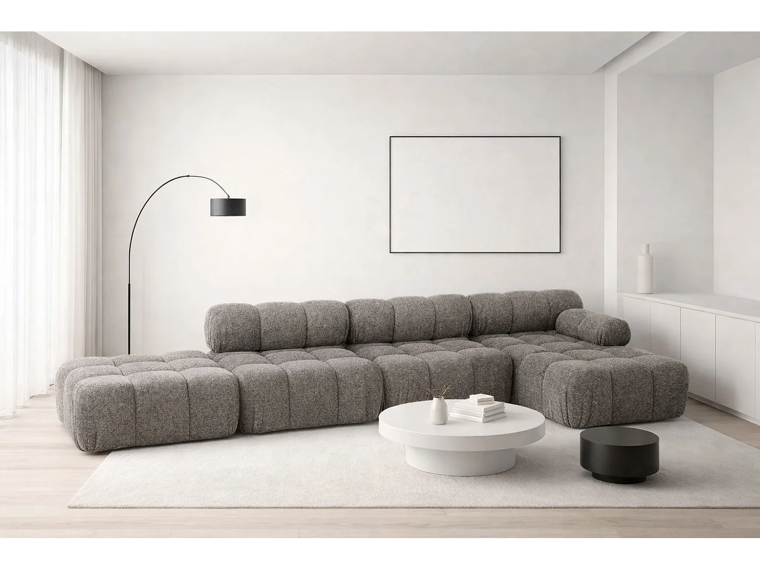 Narożnik modułowy w kształcie L, tkanina bukla Abriamo, Brązowy, Prawy, Selia L XL