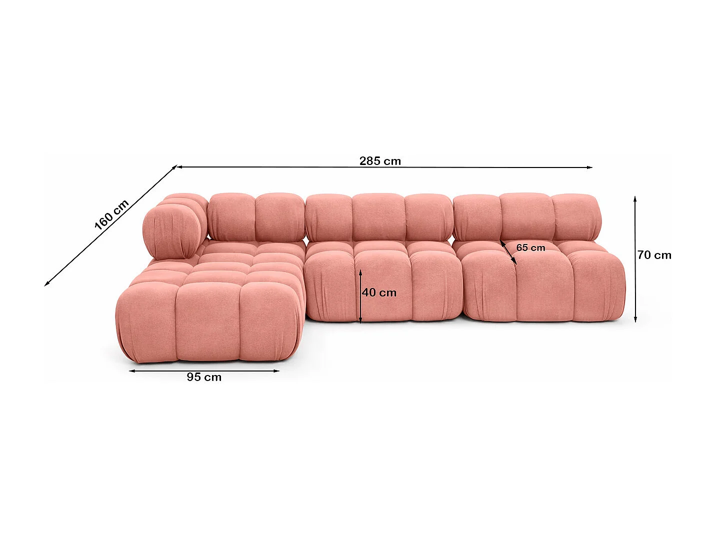 Ecksofa Modulare L-Form, Veloursstoff Salvador, Rosa, Links, Selia