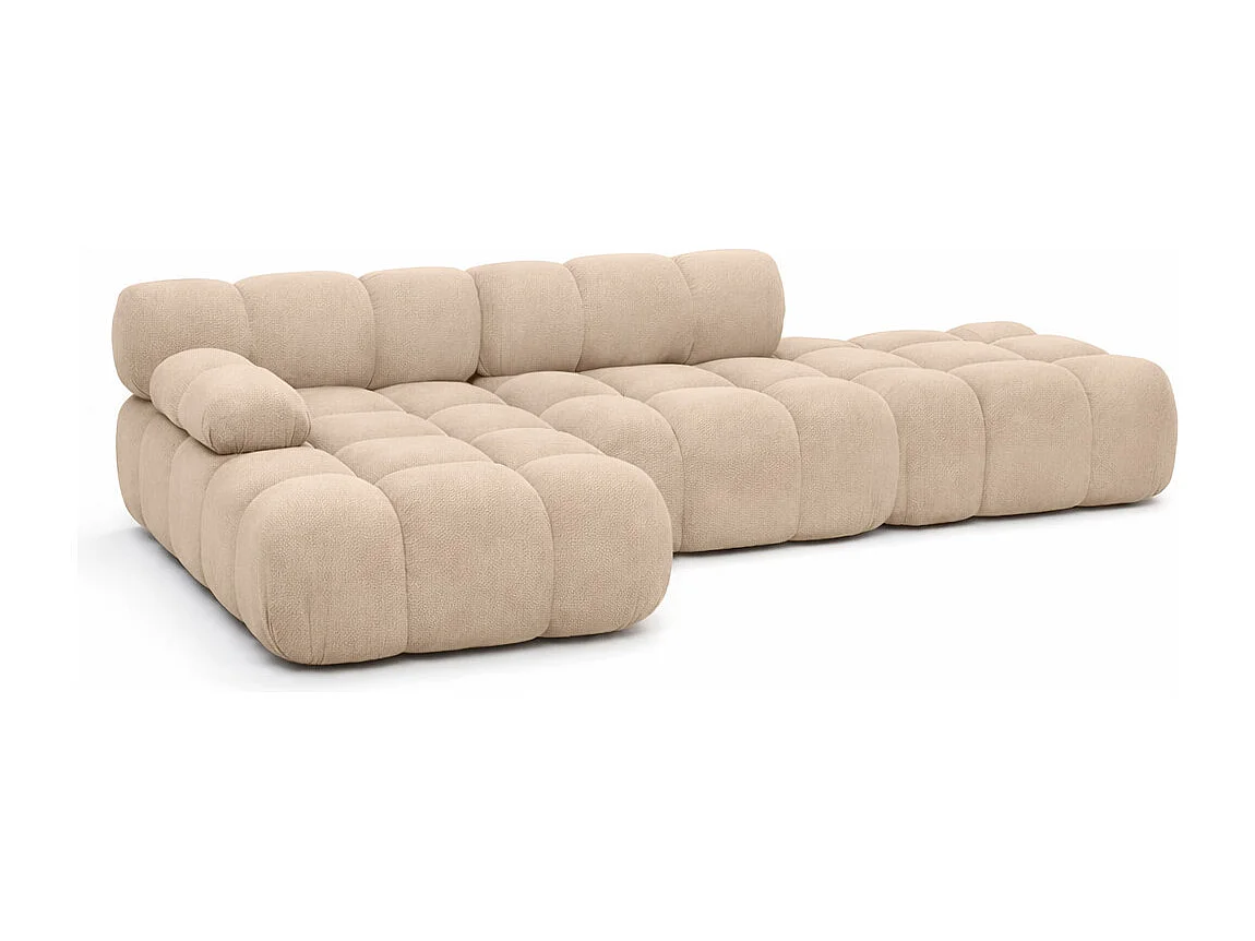 Ecksofa modular mit Hocker, Sofa L-Form, Veloursstoff Salvador, Beige, Links, Selia